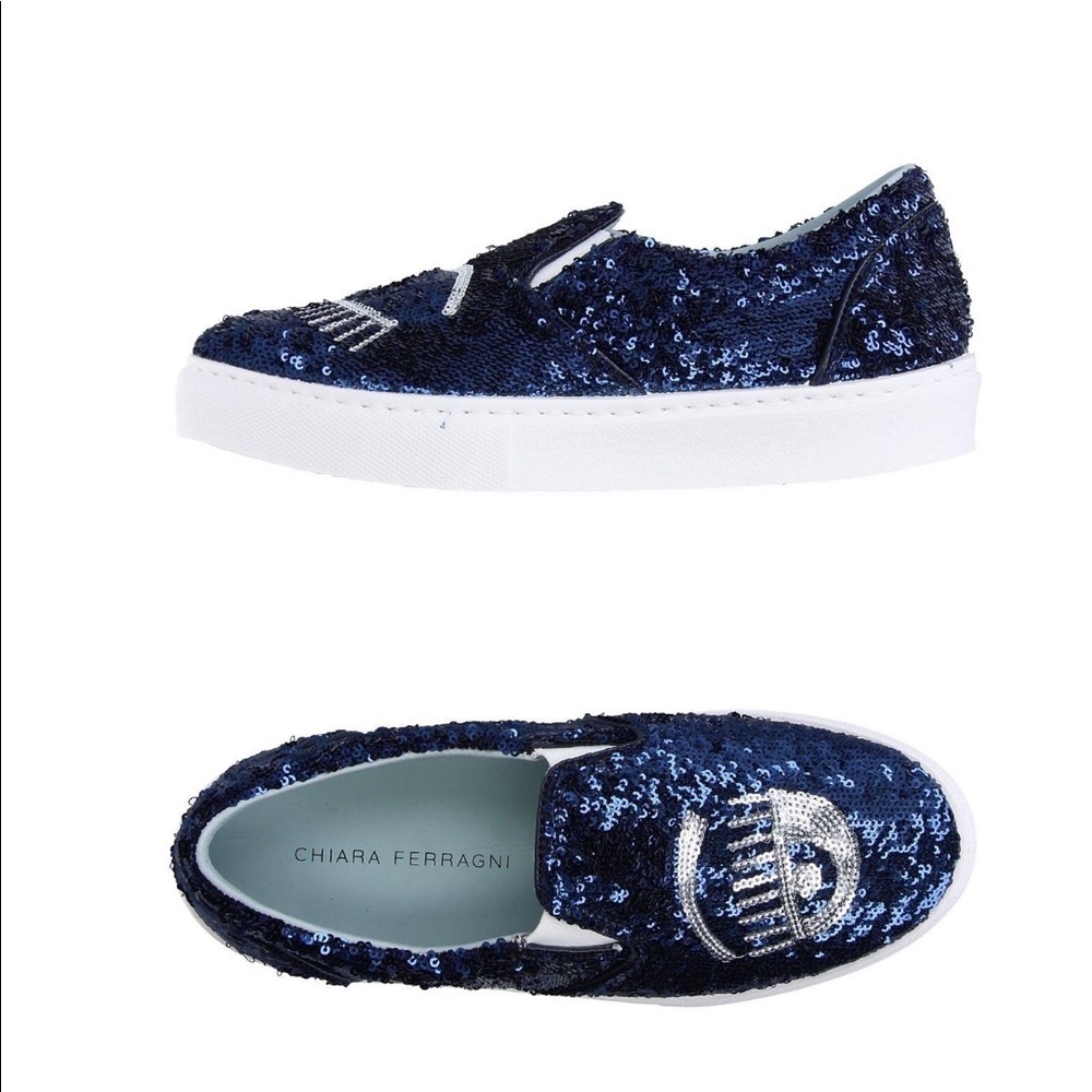 Chiara Ferragni Flirting Dark Blue Blink Eye glitter flip on sneaker Wink